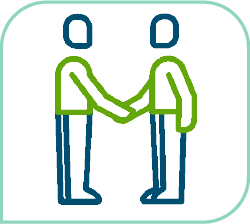 Two minimalistic, illustrated individuals shaking hands.