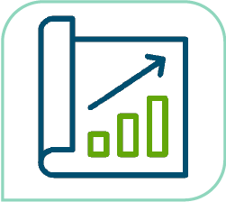 A minimalistic illustration of a graph chart, with an arrow progressing upwards.