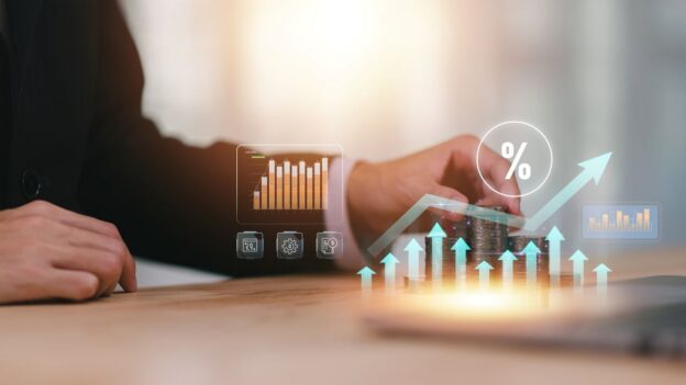 A business man looking at added value over time
