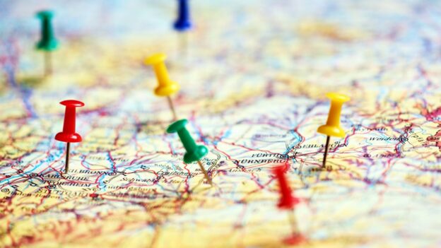 A map with multiple pins in various locations