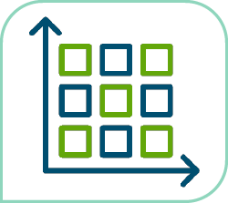 A minimalistic icon portraying a series of columns and rows.